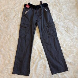NWT Wrangler Adjustable Waistband Charcoal Cargo Pants & Belt Boys 12 Regular